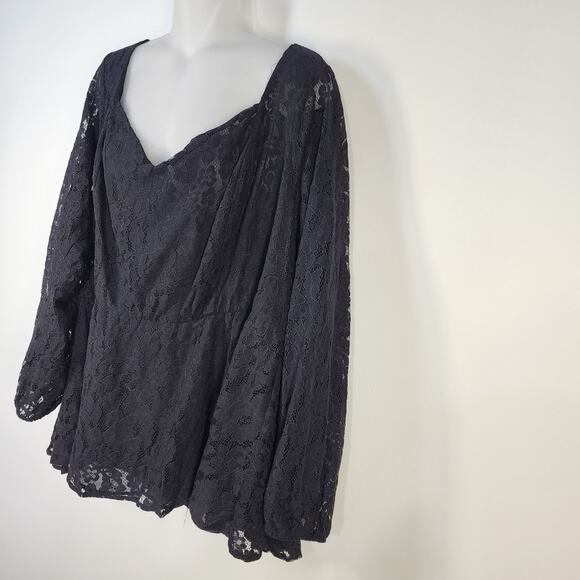 Torrid Top Womens Size 4X Black Peplum Lace Puff Blouson Sleeve Sweetheart Neck - Picture 6 of 16